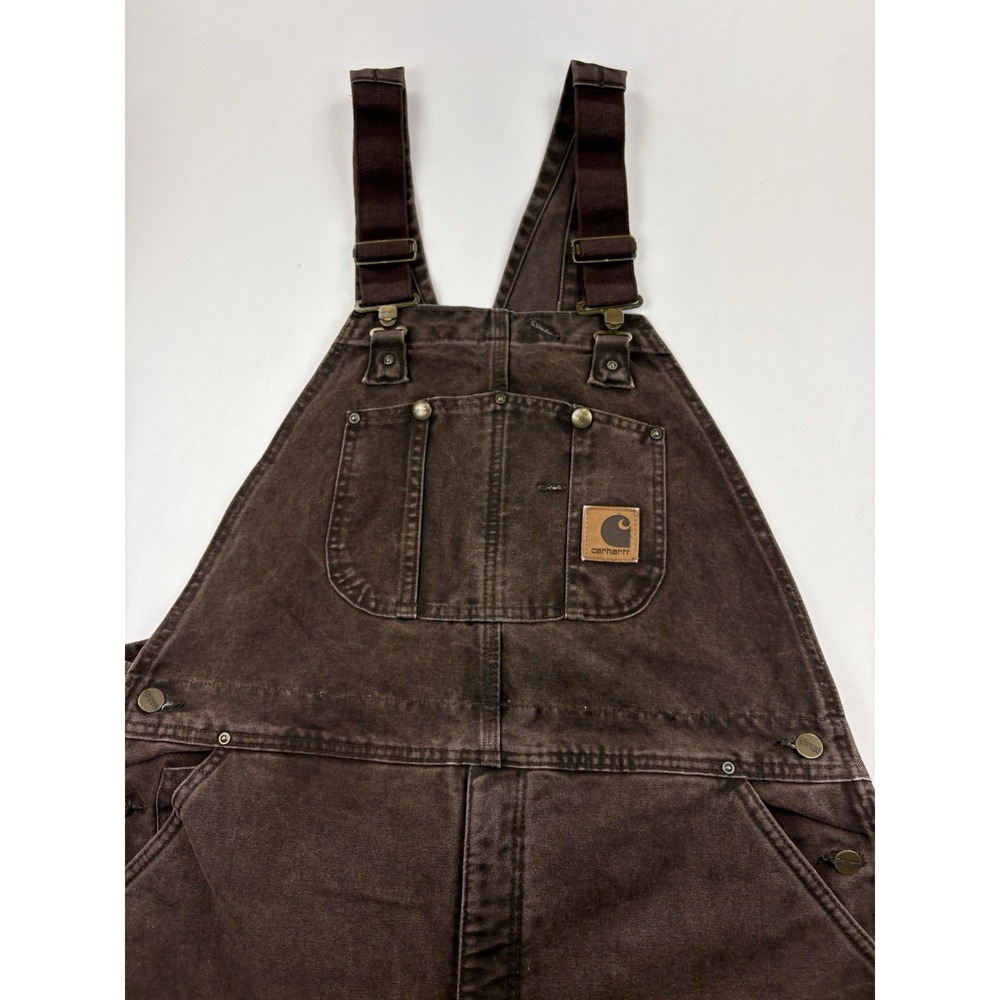 Carhartt R27 CHT Choc Brown Insulated Double Knee Leg Zip Bibs. Men's 40x32 - Picture 2 of 16